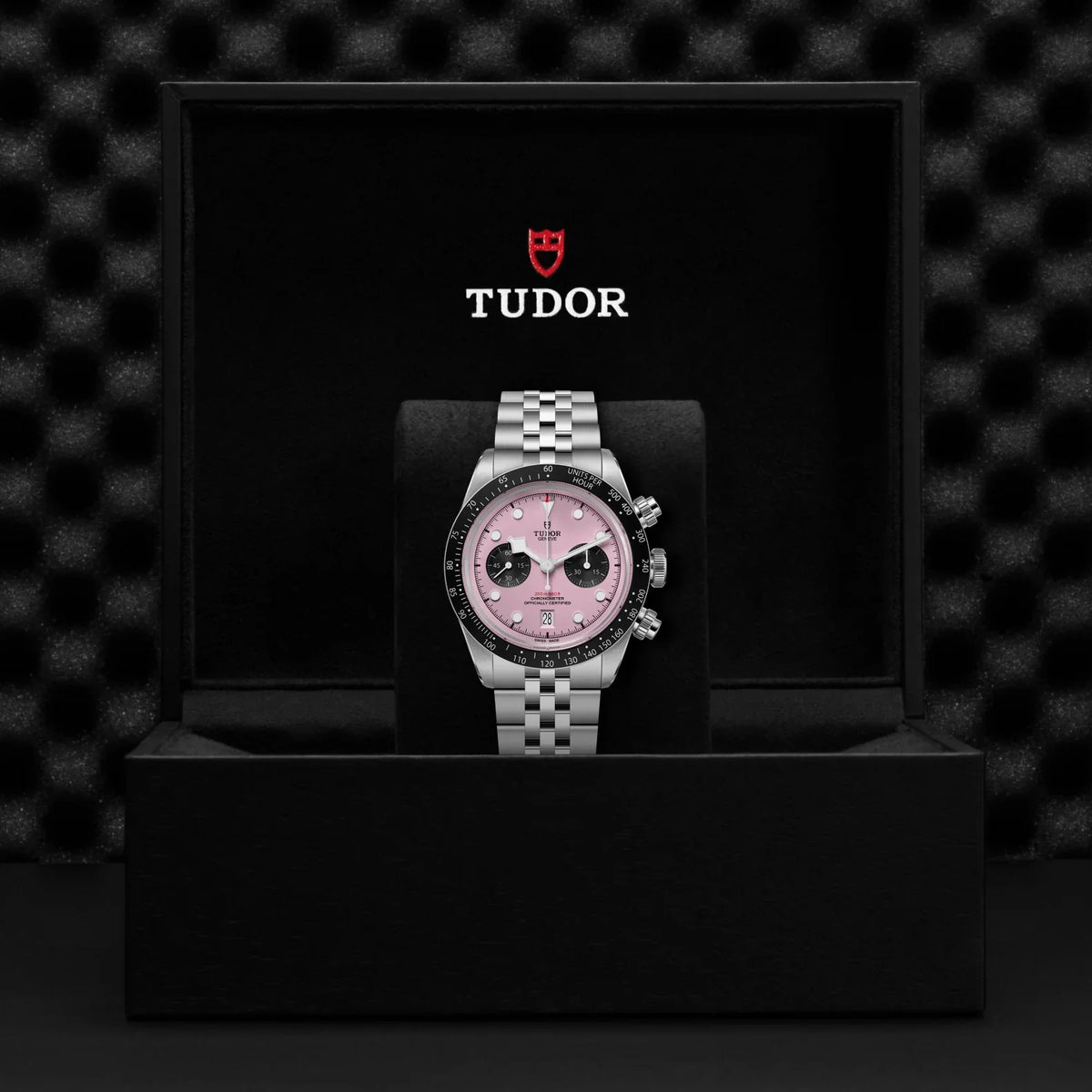Tudor Black Bay Chrono Pink Dial Silver Steel Strap Watch for Men - M79360N-0019