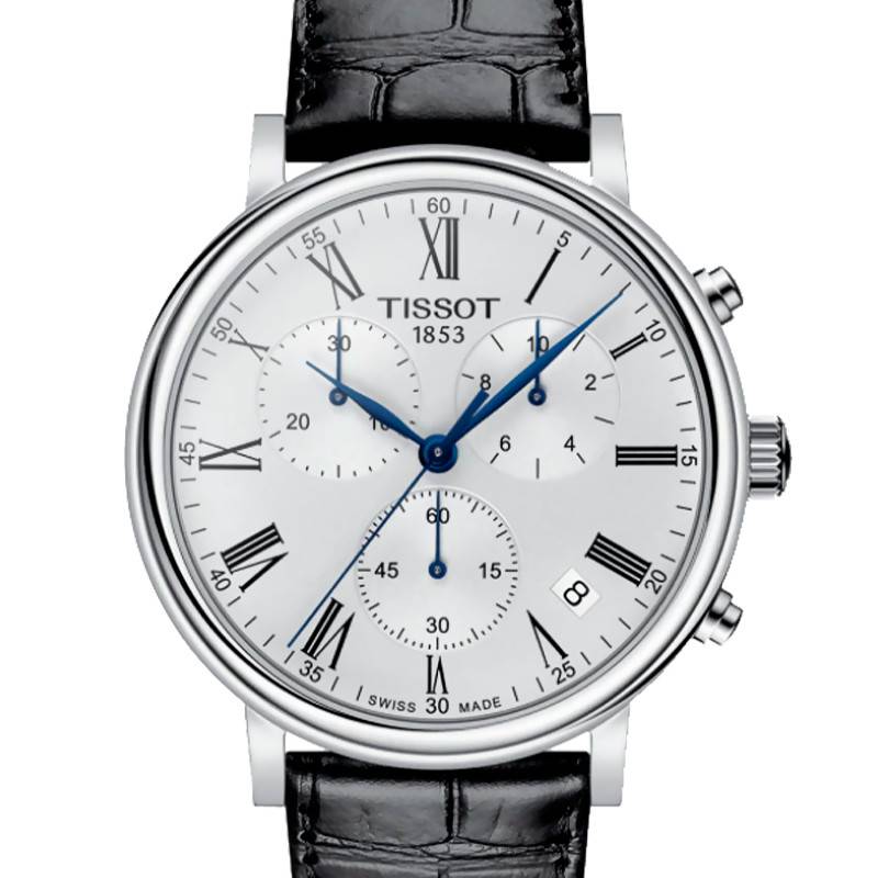 Shop Authentic Tissot Carson Premium Chronograph Silver Dial Black Leather Strap Watch For Men - T122.417.16.033.00 - Luxxuri