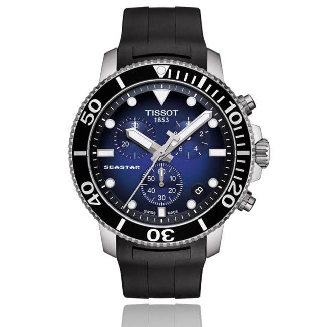 Shop Authentic Tissot Seastar 1000 Chronograph Blue Dial Black Rubber Strap Watch For Men - T120.417.17.041.00 - Luxxuri