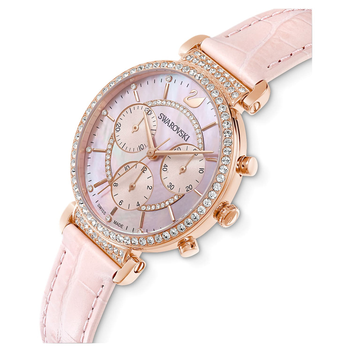 Shop Authentic Swarovski Passage Chrono Pink Dial Pink Leather Strap Watch for Women - 5580352 - Luxxuri