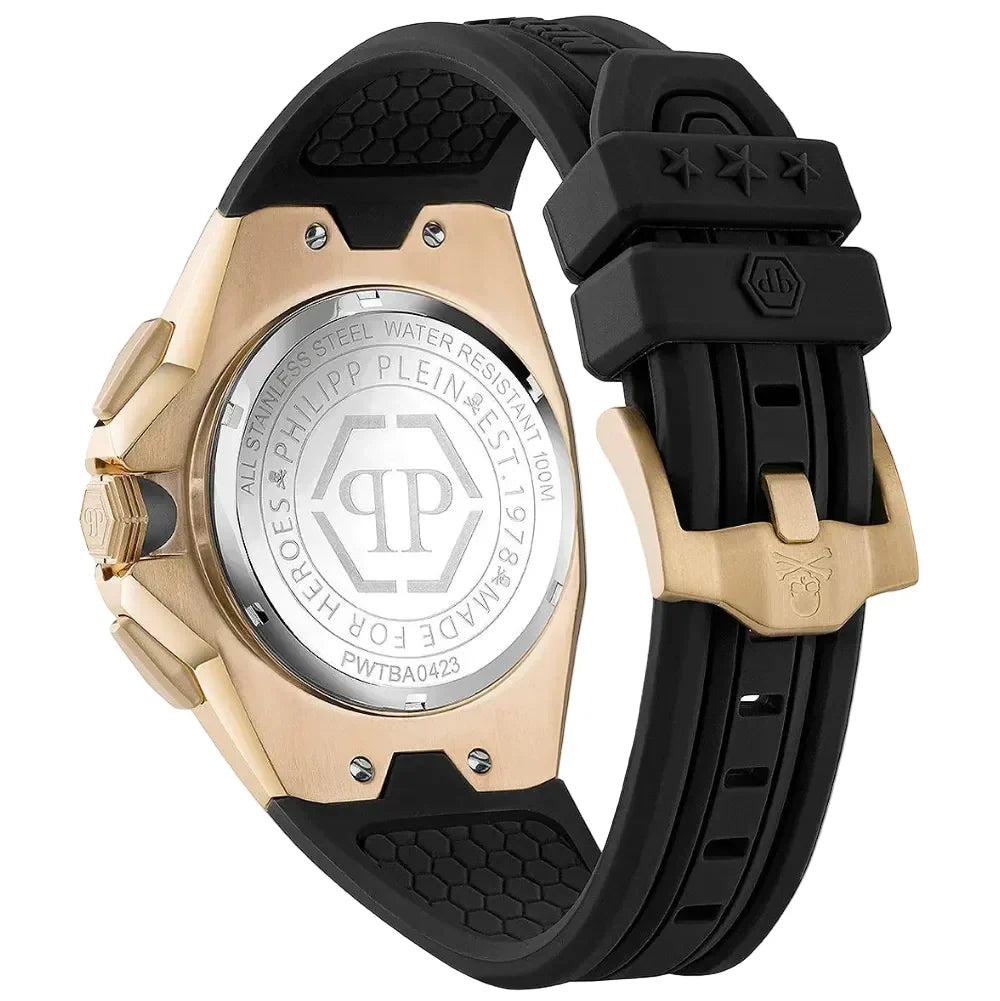 Philipp Plein Hyper Sport Chronograph Gold Dial Black Silicone Strap Watch for Men - PWTBA0423