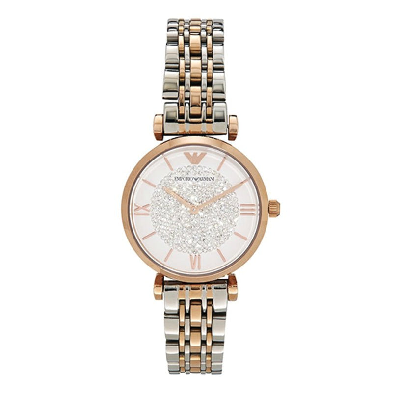 Emporio Armani Gianni T Bar White Dial Two Tone Steel Strap Watch For Women - AR1926