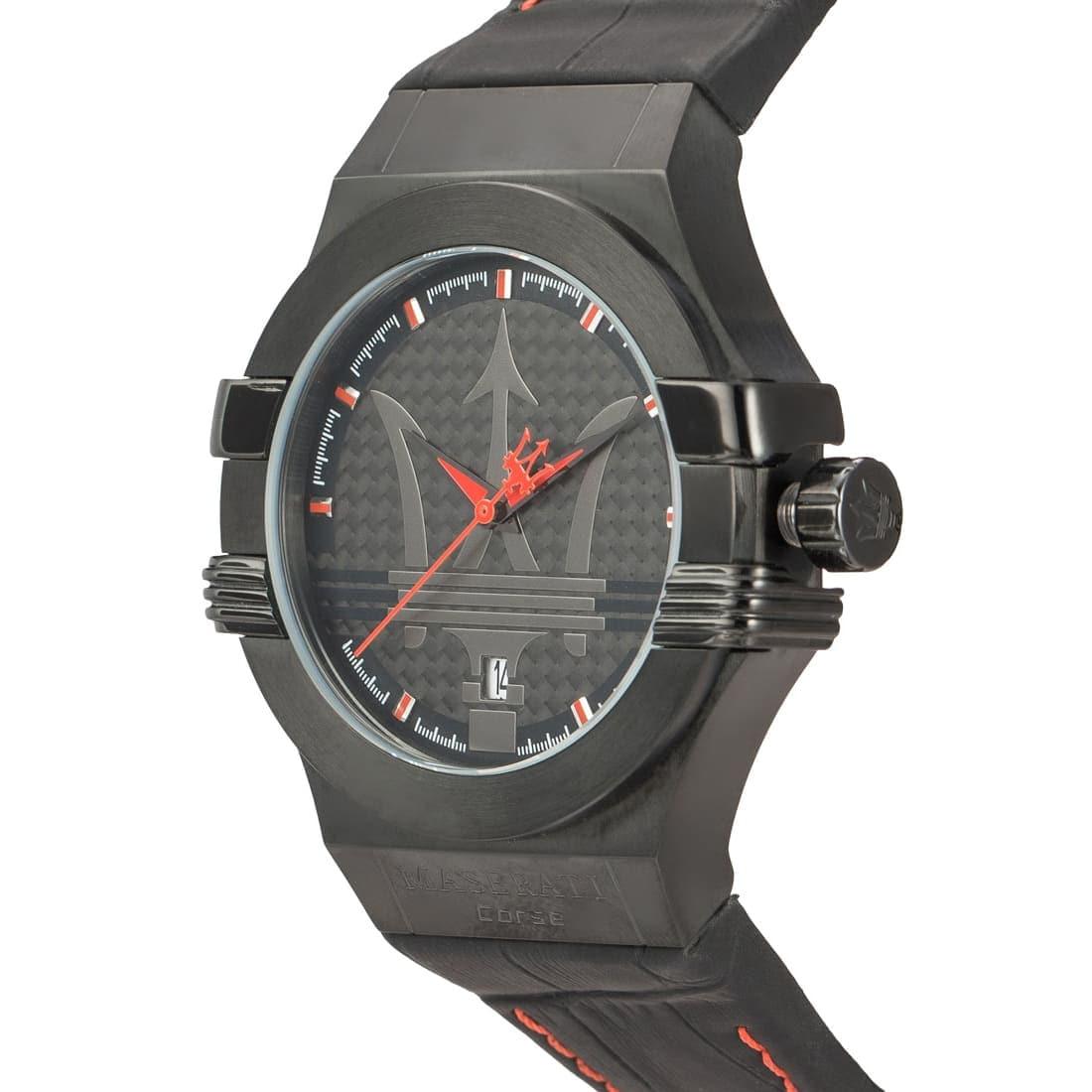 Maserati Potenza 3H STR Black Dial 42mm Leather Strap Watch For Men - R8851108010