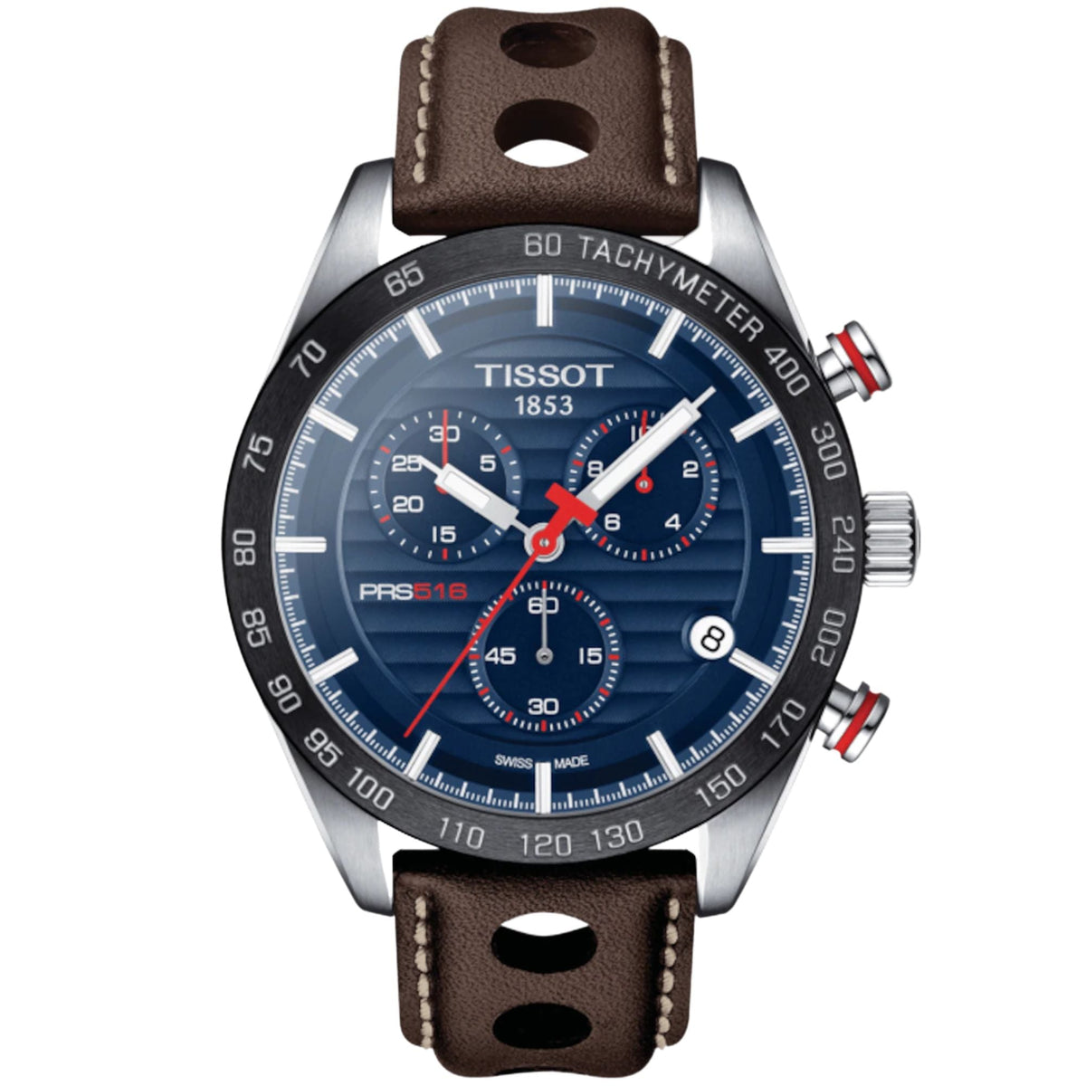 Shop Authentic Tissot PRS 516 Chronograph Blue Dial Brown Leather Strap Watch For Men - T100.417.16.041.00 - Luxxuri