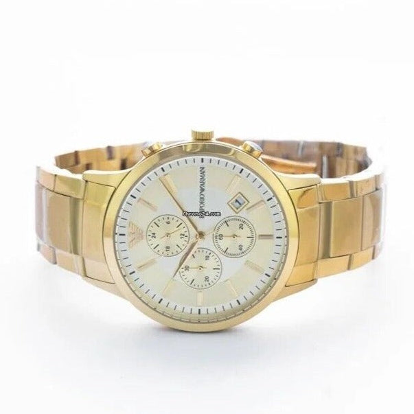 Emporio Armani Renato Chronograph White Dial Gold Steel Strap Watch For Men - AR11332