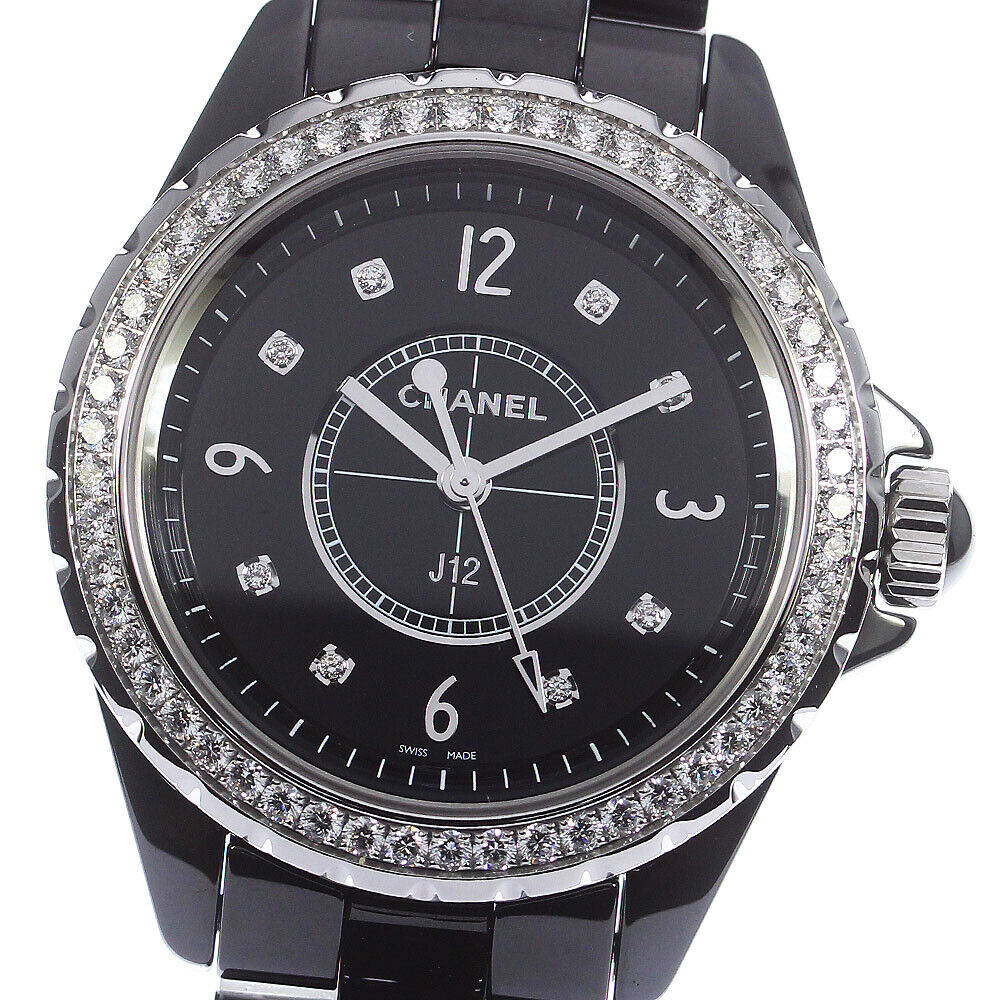 Shop Authentic Chanel J12 Diamonds Ceramic Black Dial Black Steel Strap Watch for Women - J12 H3108 - Luxxuri