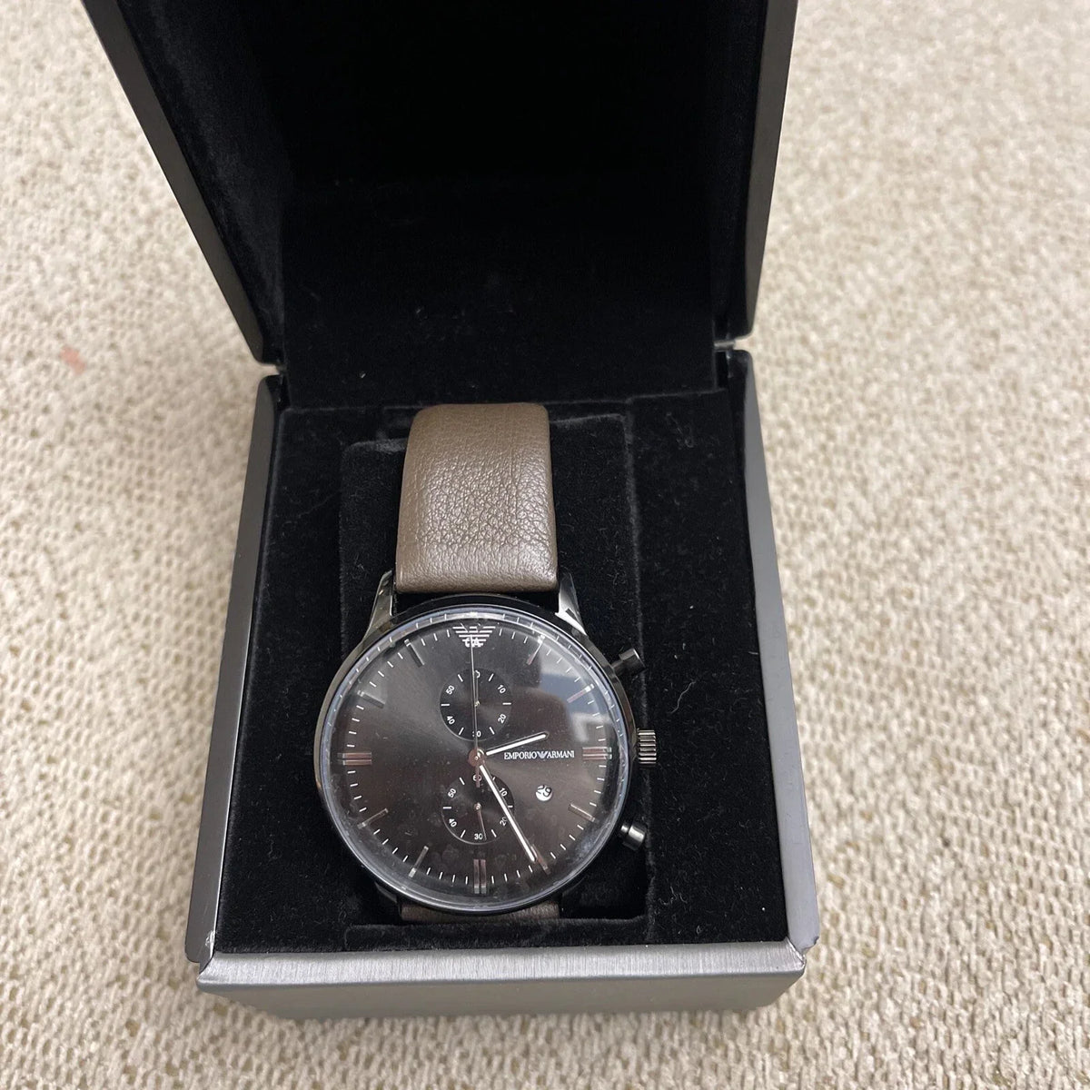 Emporio Armani Retro Chronograph Brown Dial Brown Leather Strap Watch for Men - AR1932