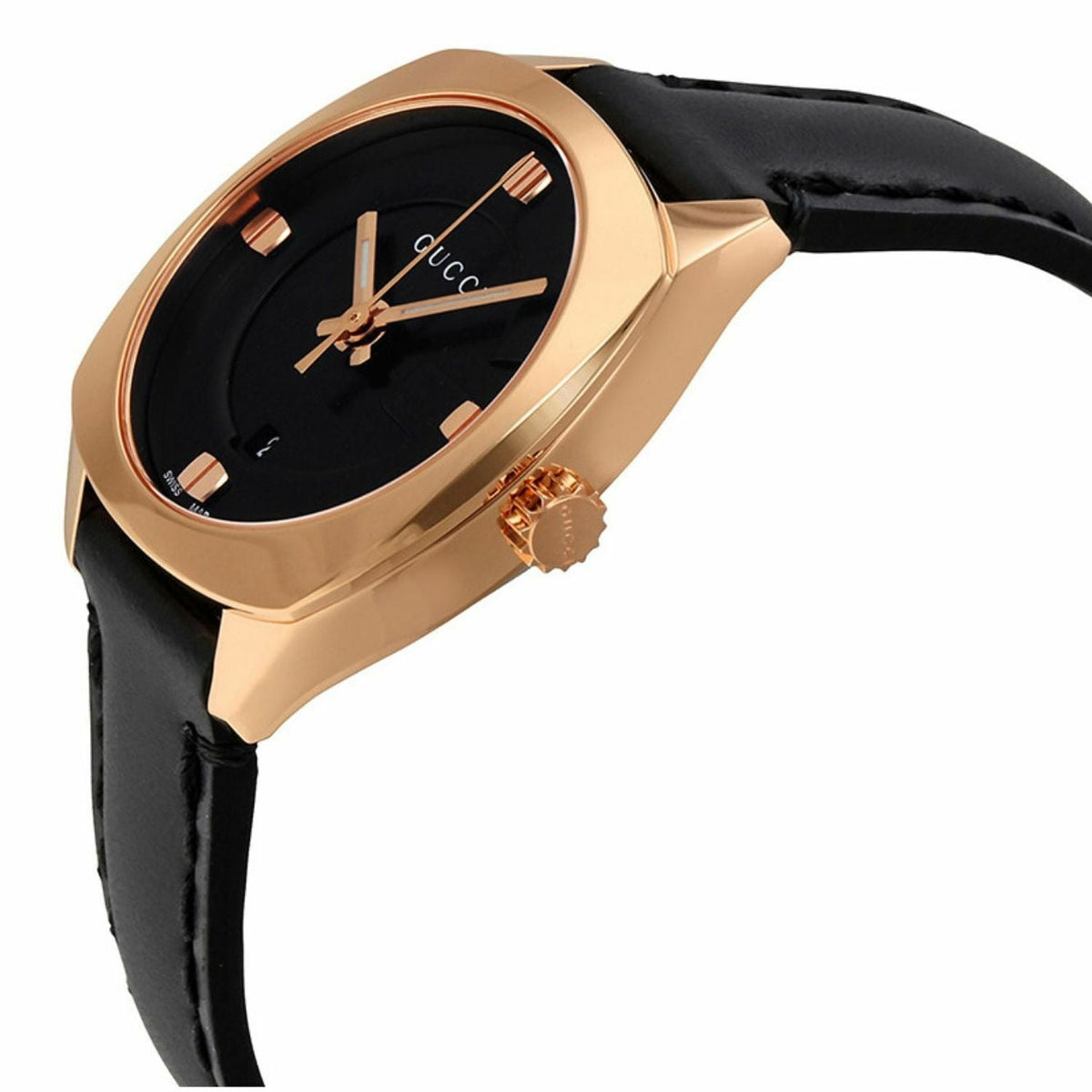 Gucci GG2570 Quartz Black Dial Black Leather Strap Watch For Women - YA142509