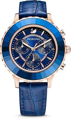 Shop Authentic Swarovski Octea Lux Chrono Blue Dial Blue Leather Strap Watch for Women - 5563480 - Luxxuri