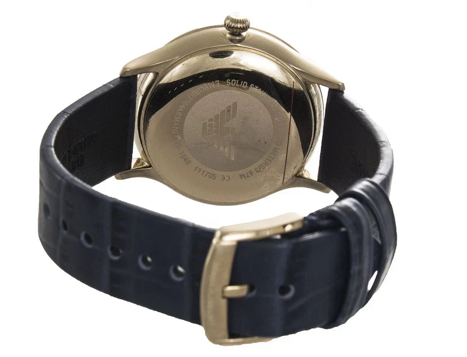 Emporio Armani Alpha Medium Blue Dial Blue Leather Strap Watch for Men - AR1848