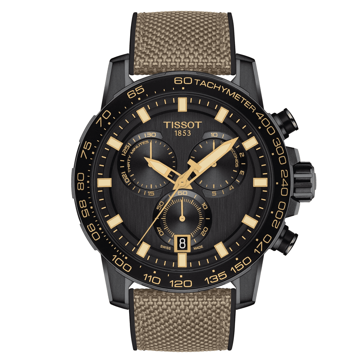 Shop Authentic Tissot Supersport Chrono Black Dial Beige Nylon Strap Watch For Men - T125.617.37.051.01 - Luxxuri