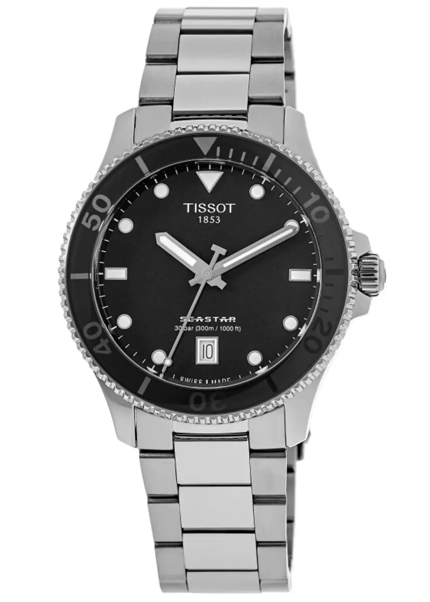 Shop Authentic Tissot Seastar 1000 Lady Black Dial Silver Steel Strap Watch for Women - T120.210.11.051.00 - Luxxuri