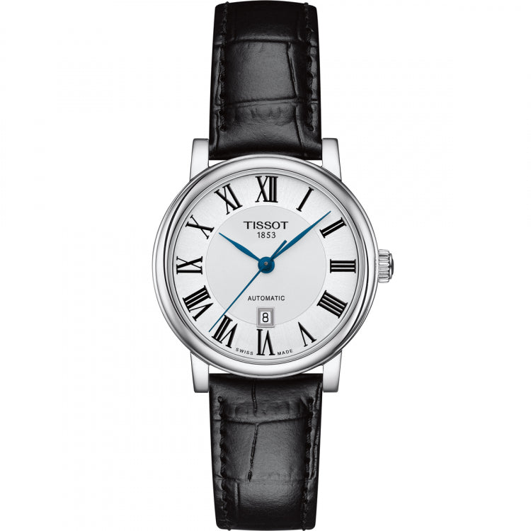 Shop Authentic Tissot Carson Premium Automatic Lady Silver Dial Black Leather Strap Watch for Women - T122.207.16.033.00 - Luxxuri