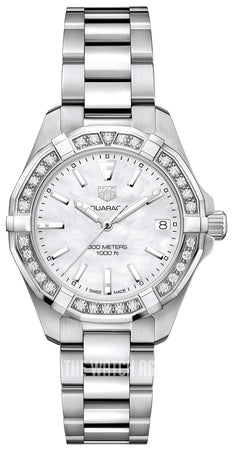 Shop Authentic Tag Heuer Aquaracer Diamonds Mother of Pearl Dial Silver Steel Strap Watch for Women - WBD1313.BA0740 - Luxxuri