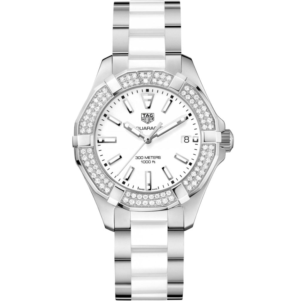 Shop Authentic Tag Heuer Aquaracer Diamonds White Dial Two Tone Steel Strap Watch for Women - WAY131F.BA0914 - Luxxuri