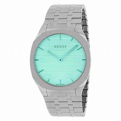 Shop Authentic Gucci 25H Quartz Turquoise Dial Silver Steel Strap Watch For Women - YA163409 - Luxxuri