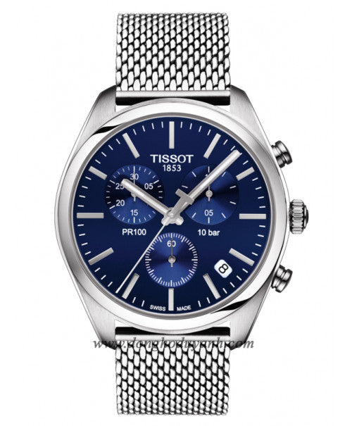 Shop Authentic Tissot PR 100 Chronograph Blue Dial Silver Mesh Bracelet Watch for Men - T101.417.11.041.00 - Luxxuri