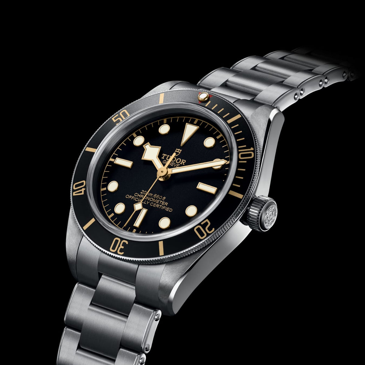 Tudor Black Bay Black Dial Silver Steel Strap Watch for Men - 79030N-0001