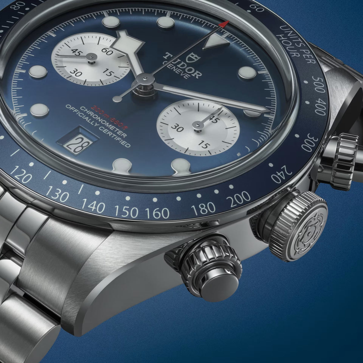 Tudor Black Bay Chrono Blue Dial Silver Steel Strap Watch for Men - M79360B-0002