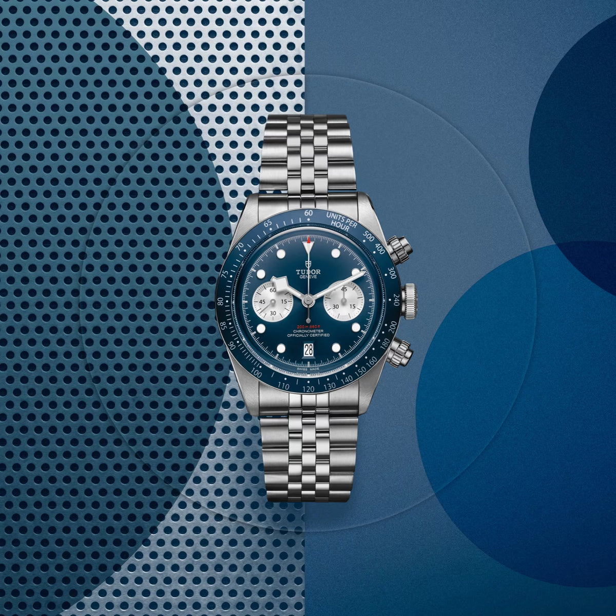 Tudor Black Bay Chrono Blue Dial Silver Steel Strap Watch for Men - M79360B-0002