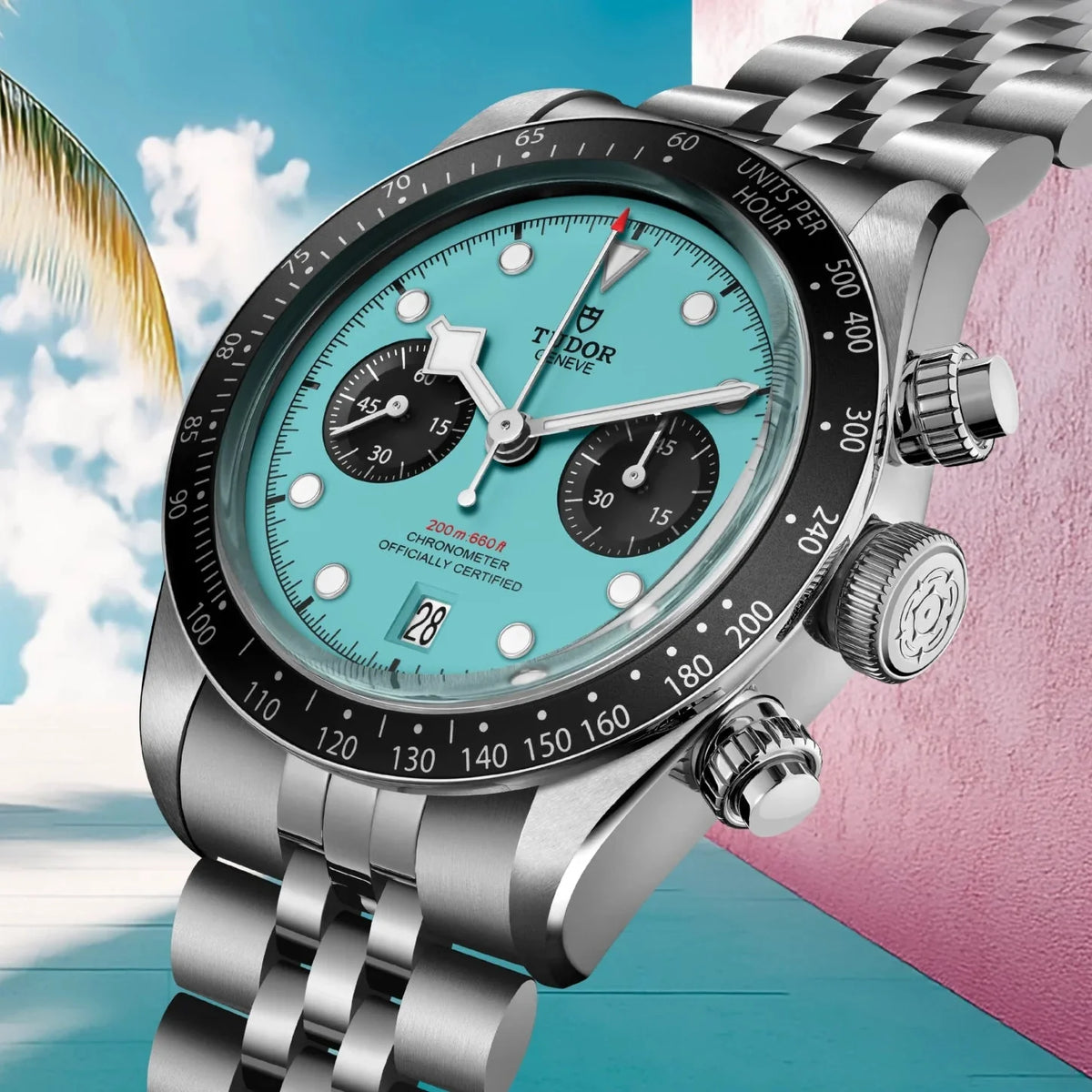 Tudor Black Bay Chrono Blue Dial Silver Steel Strap Watch for Men - M79360N-0024