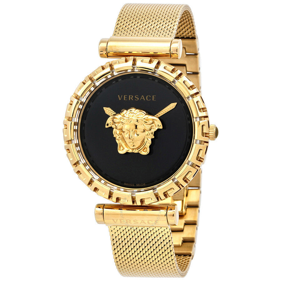 Shop Authentic Versace Palazzo Empire Greca Black Dial Gold Mesh Bracelet Watch for Women - VEDV00519 - Luxxuri