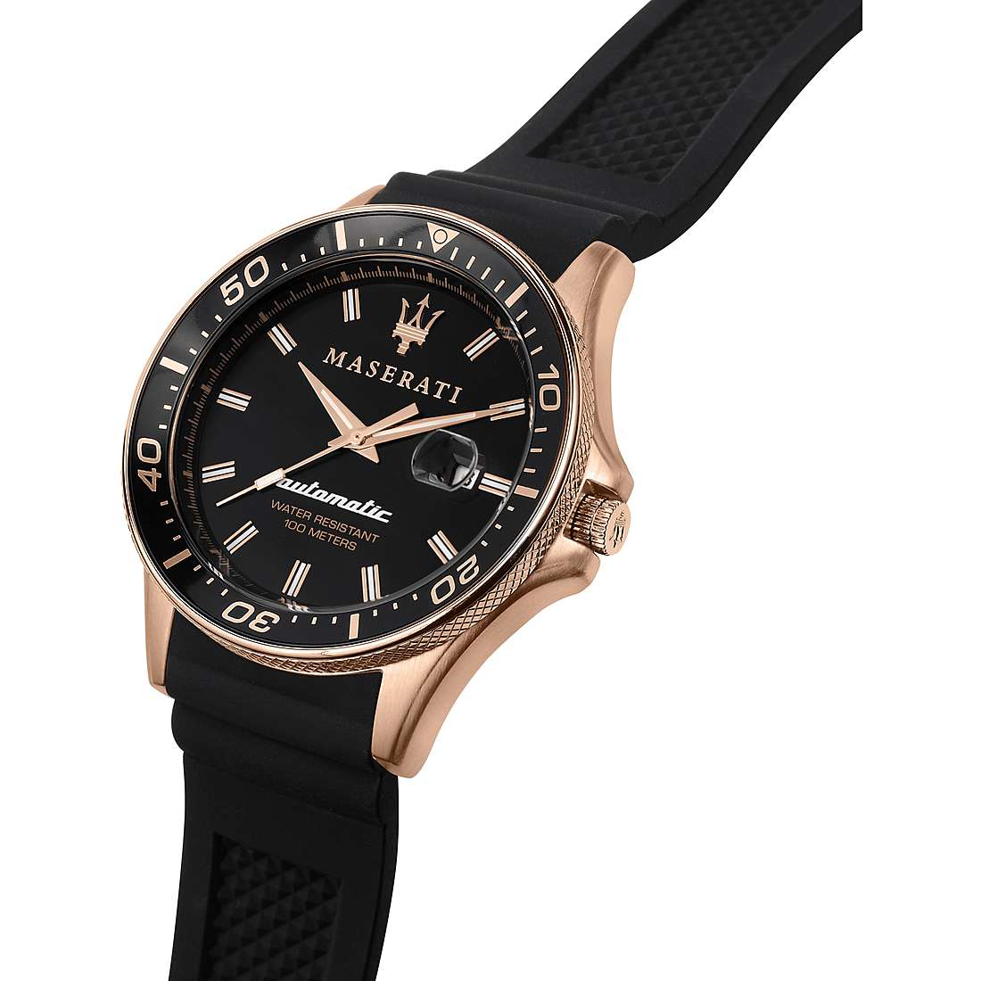 Maserati SFIDA Automatic Black Dial Black Rubber Strap Watch For Men - R8821140001