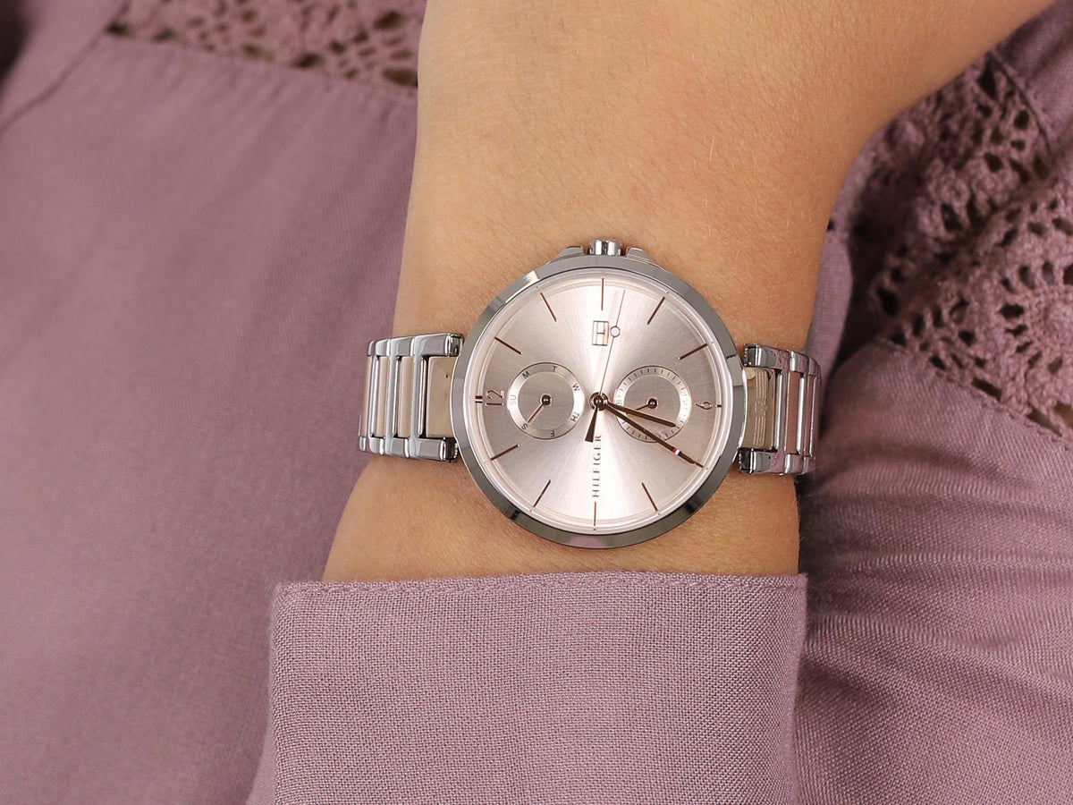 Tommy Hilfiger Angela Chronograph Pink Dial Two Tone Steel Strap Watch for Women - 1782127