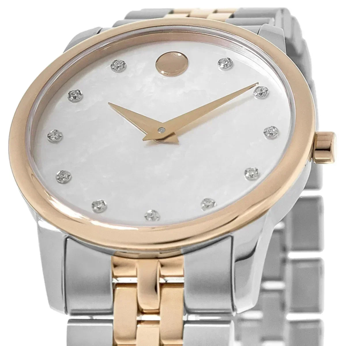 Movado Museum Classic Mother of Pearl White Dial Two Tone Steel Strap Watch for Women - 0607077