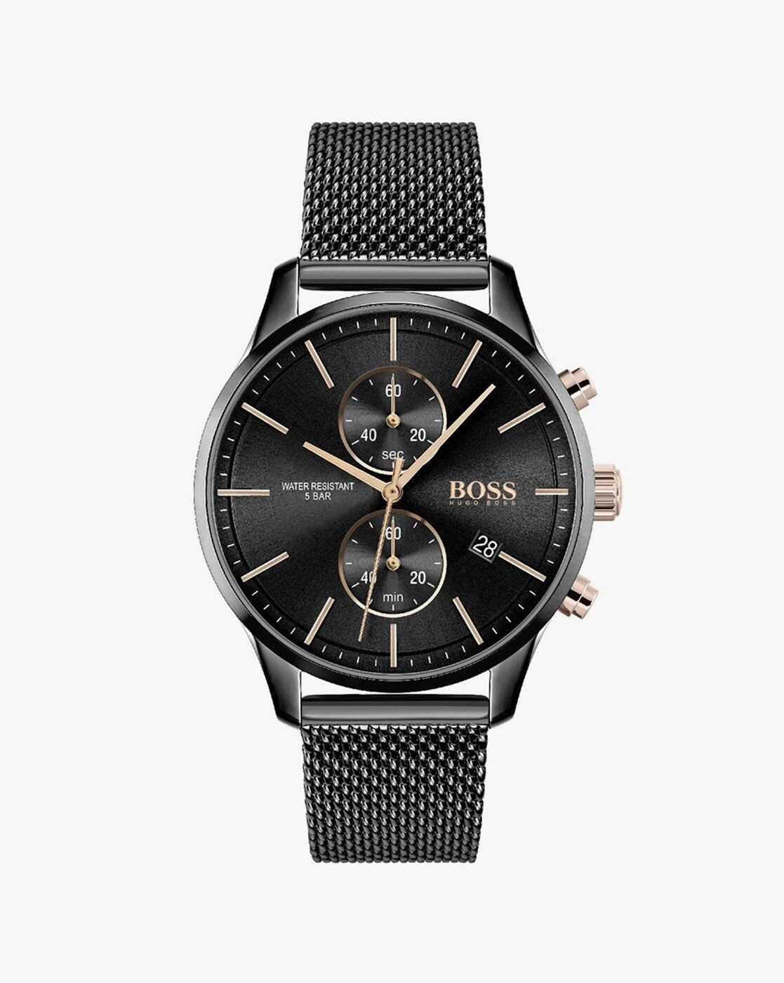 Hugo Boss Associate Chronograph Black Dial Black Mesh Bracelet Watch for Men - 1513811