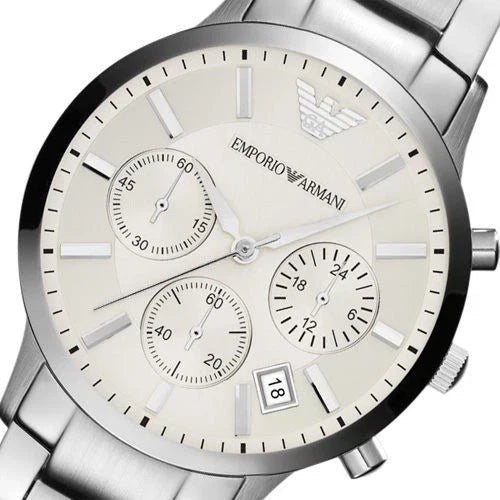 Emporio Armani Renato Chronograph White Dial Silver Steel Strap Watch for Women  - AR2459