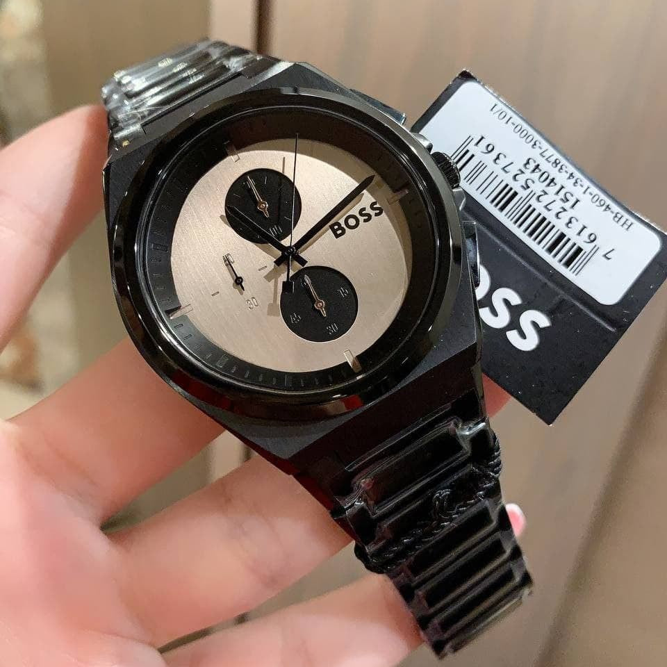Hugo Boss Steer Chronograph Brown Dial Black Steel Strap Watch For Men - 1514043