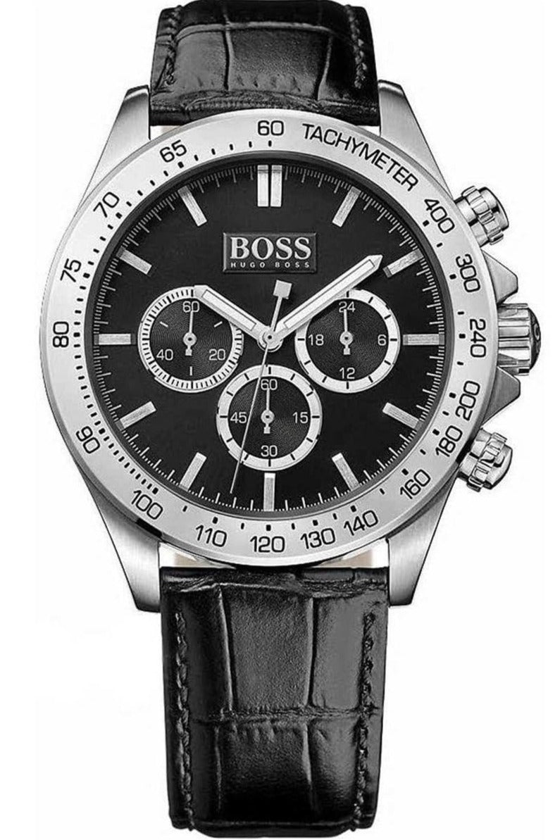 Hugo Boss Ikon Chronograph Black Dial Black Leather Strap Watch for Men - 1513178