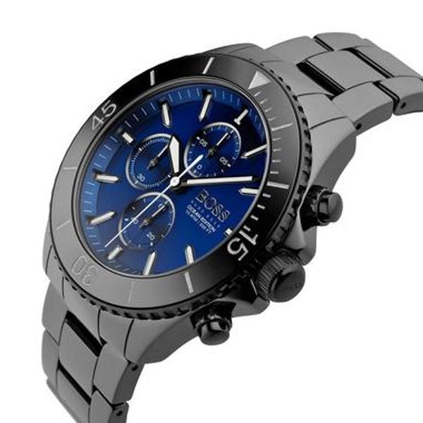 Hugo Boss Ocean Edition Chronograph Navy Blue Dial Black Steel Strap Watch for Men - 1513743