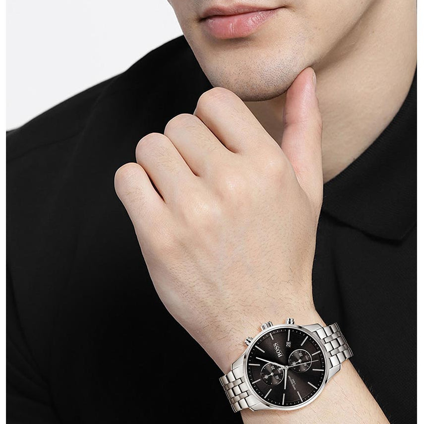 Hugo Boss Associate Chronograph Black Dial Silver Steel Strap Watch for Men - 1513869