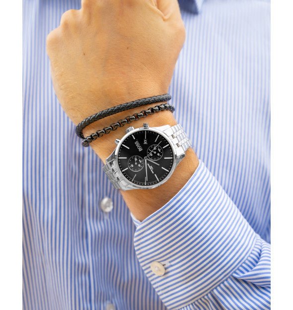 Hugo Boss Associate Chronograph Black Dial Silver Steel Strap Watch for Men - 1513869