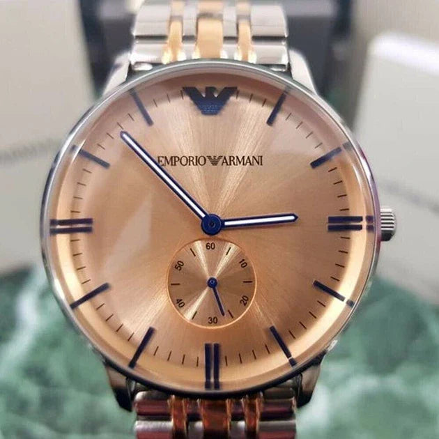Emporio Armani Classic Beige Dial Two Tone Steel Strap Watch for Men - AR2070