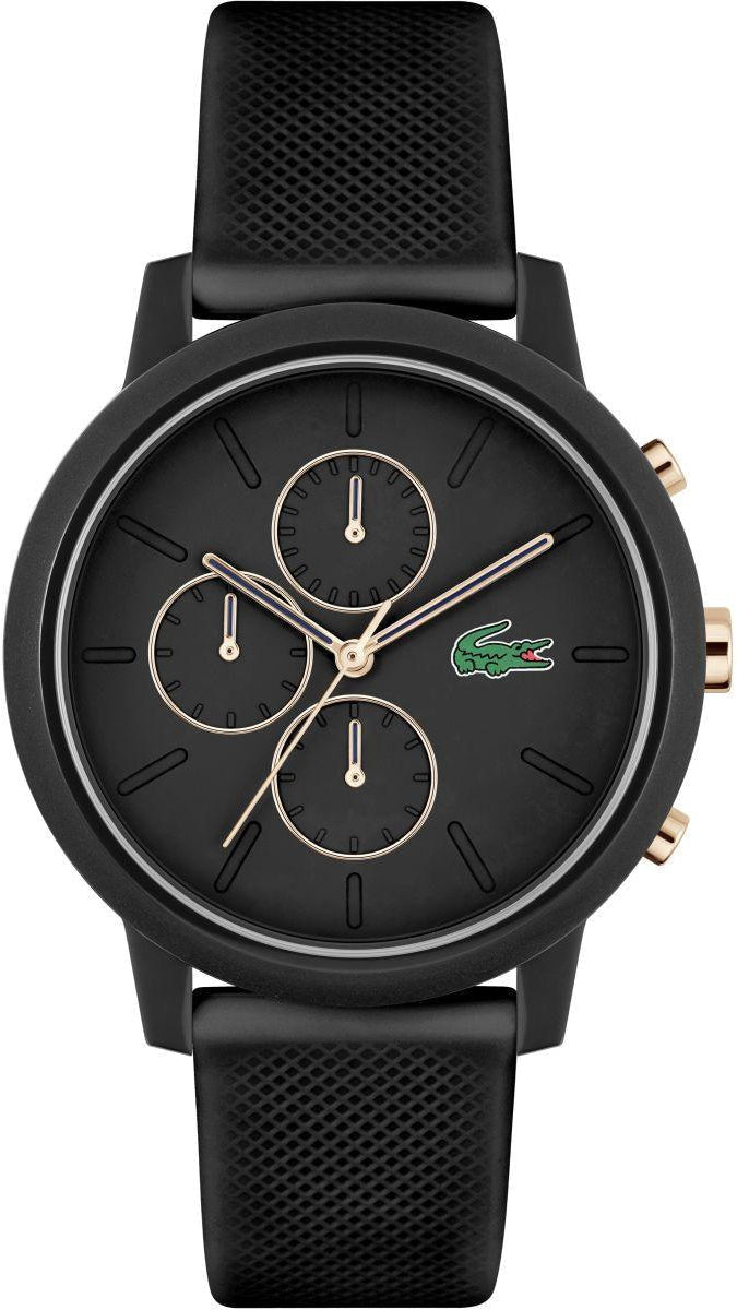 Lacoste 12.12 Chronograph Black Dial Black Silicon Strap Watch for Men - 2011247