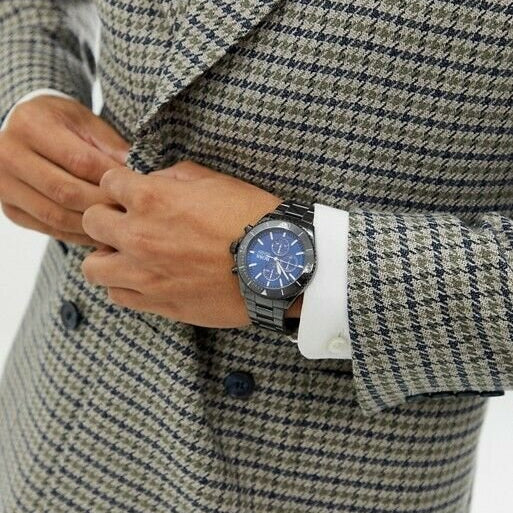 Hugo Boss Ocean Edition Chronograph Navy Blue Dial Black Steel Strap Watch for Men - 1513743