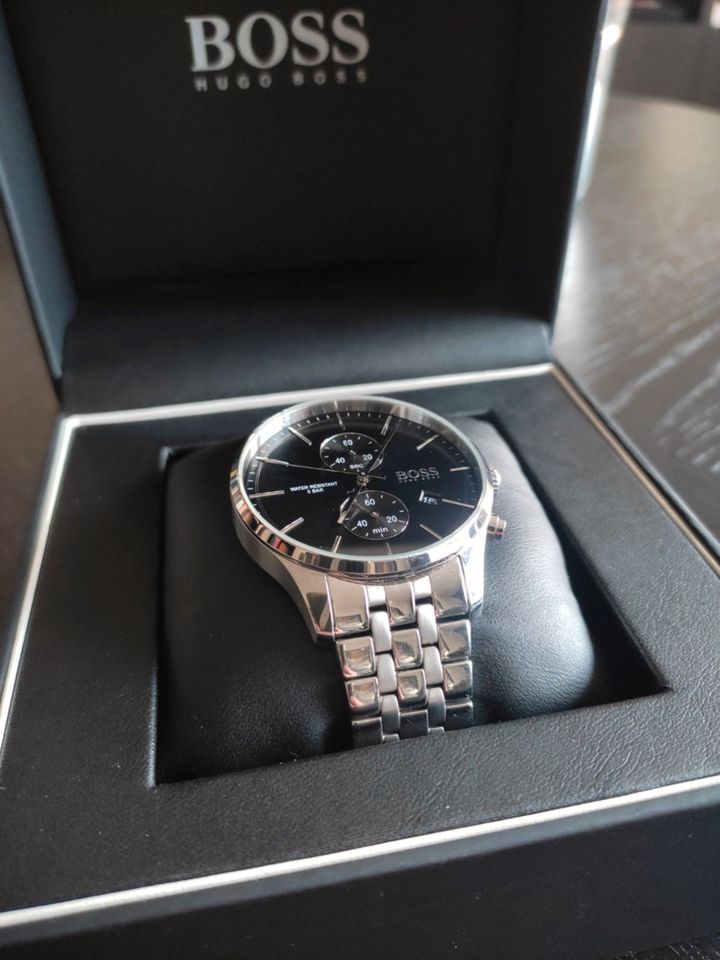 Hugo Boss Associate Chronograph Black Dial Silver Steel Strap Watch for Men - 1513869