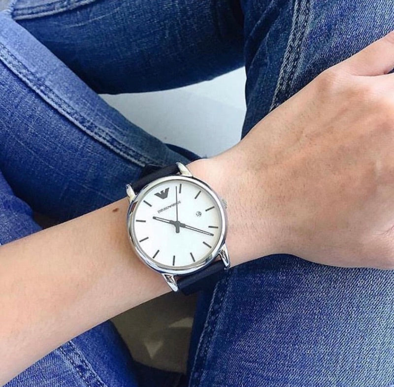 Emporio Armani Luigi White Dial Black Leather Strap Watch for Men - AR1694