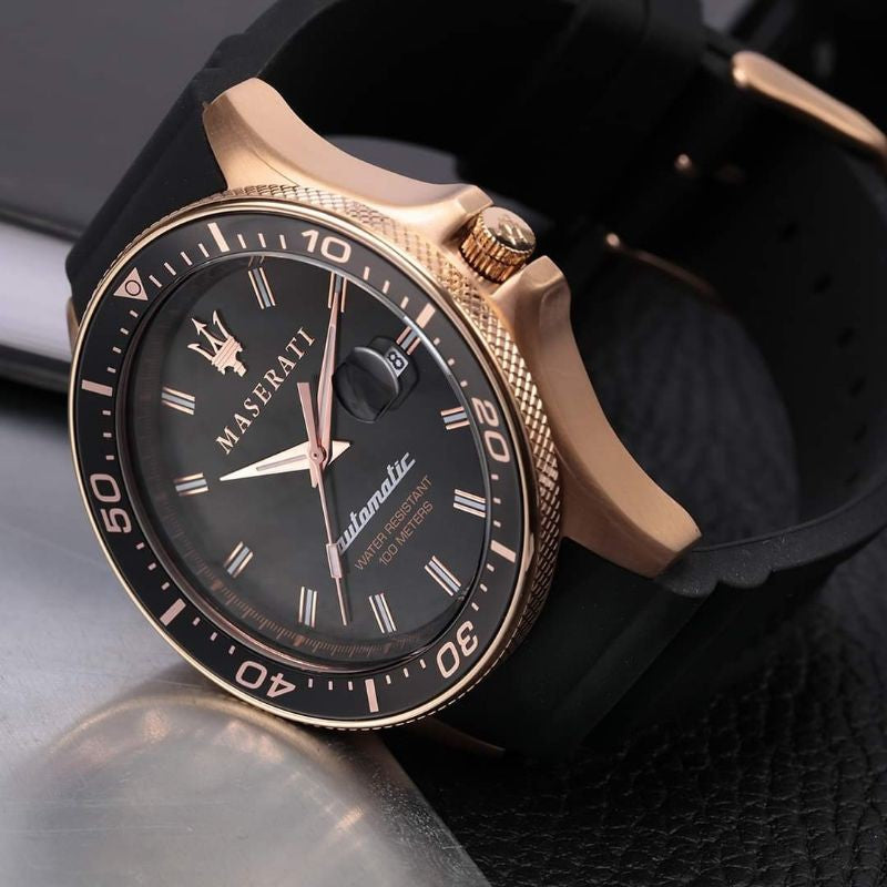Maserati SFIDA Automatic Black Dial Black Rubber Strap Watch For Men - R8821140001