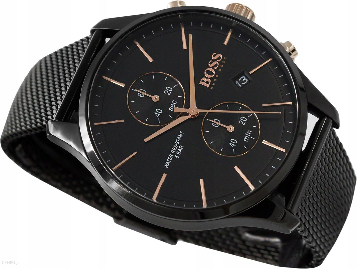Hugo Boss Associate Chronograph Black Dial Black Mesh Bracelet Watch for Men - 1513811