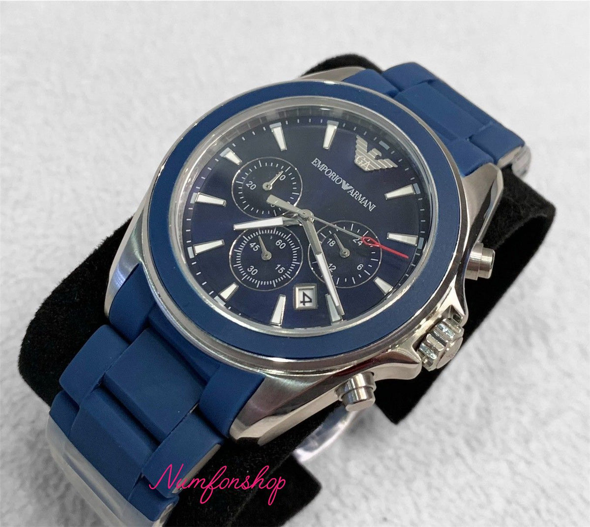 Emporio Armani Sigma Chronograph Blue Dial Blue Silicone Strap Watch for Men - AR6068