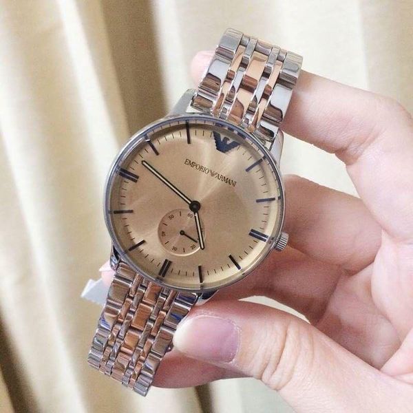 Emporio Armani Classic Beige Dial Two Tone Steel Strap Watch for Men - AR2070