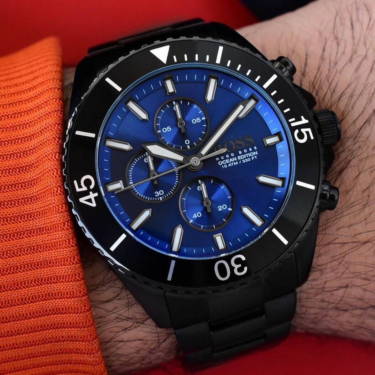Hugo Boss Ocean Edition Chronograph Navy Blue Dial Black Steel Strap Watch for Men - 1513743