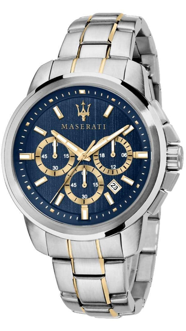 Maserati Successo Chronograph Blue Dial Two Tone Steel Strap Watch For Men - R8873621008