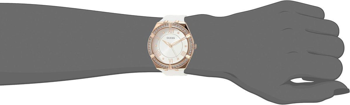 Guess Cosmo Diamonds Silver Dial White Rubber Strap Watch for Women - GW0034L2