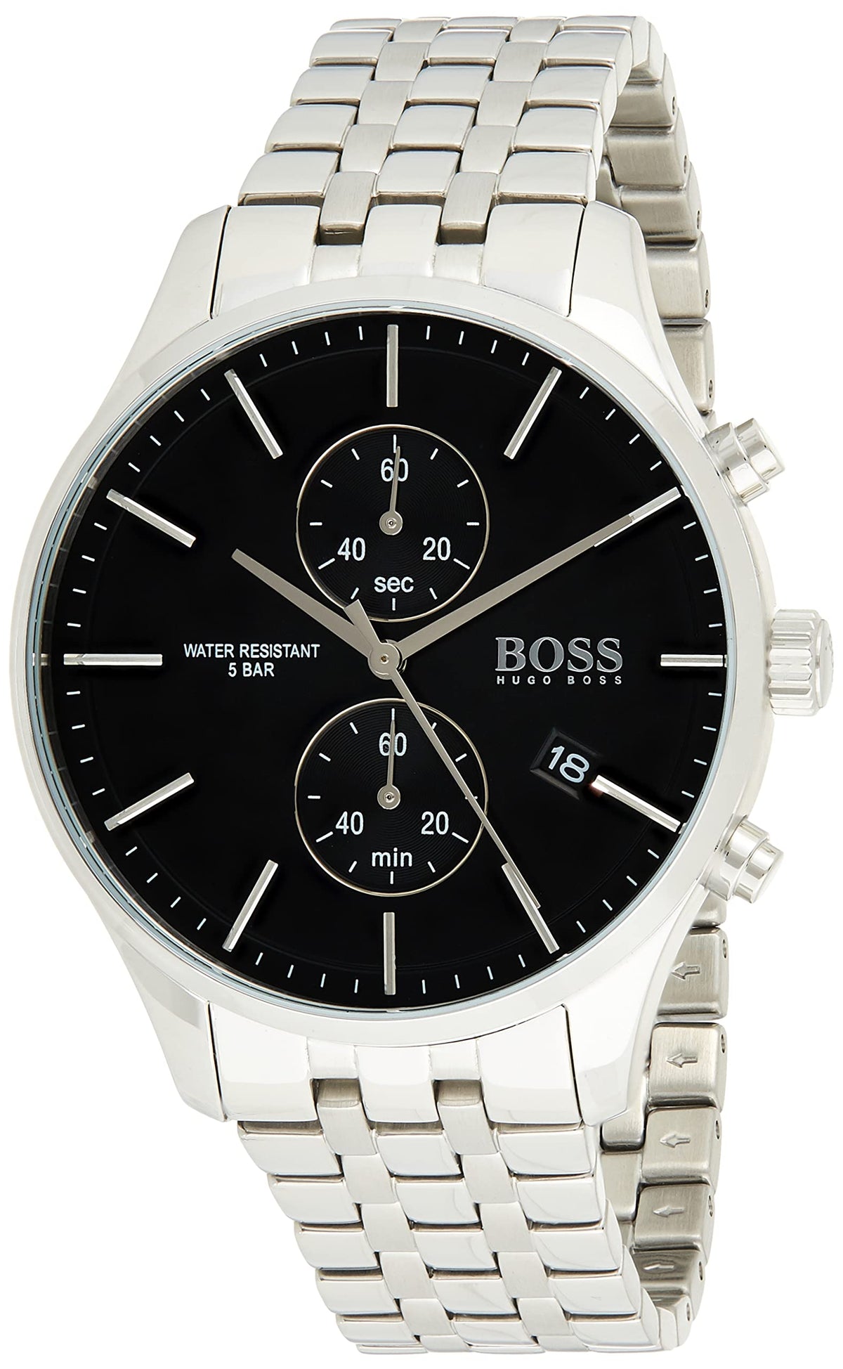 Hugo Boss Associate Chronograph Black Dial Silver Steel Strap Watch for Men - 1513869