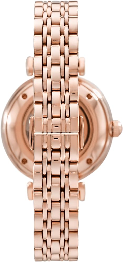 Emporio Armani Meccanico Gianni T-Bar Silver Dial Rose Gold Steel Strap Watch For Women - AR60023
